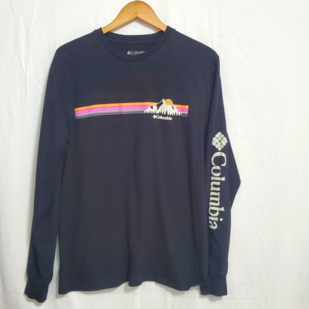 Columbia Logo Banner Cotton Long Sleeve T-Shirt Mens Large